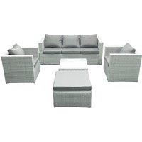 Fimous 6 Seater Rattan Garden Furniture Set with 3 Seater Sofa 2 Chair Square Coffee Table Big Footstool Light Grey Mixed
