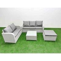 Fimous 6 Seater PE Rattan Wicker Garden Furniture Patio Conservatory Sofa Set with Square Coffee Table 3 Seater Sofa Love Sofa Big Footstool