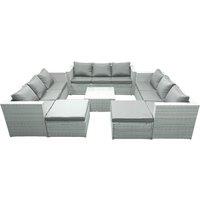 Fimous Rattan Garden Outdoor Furniture Set 11 Seater Rattan Garden Sofa Set with 2 Big Footstools Light Grey Mixed