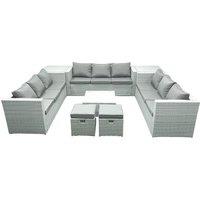 Fimous Rattan Garden Outdoor Furniture Set 11 Seater Rattan Garden Sofa Set with 2 Small Footstool 2 Side Tables Light Grey Mixed