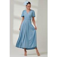 Jolie Moi Women's Angel Sleeve Super-Smooth Jersey Maxi Dress in Blue | Size: 10
