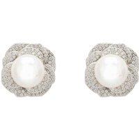Latelita Women's Pearl & Rose Petals Stud Earrings Silver in White