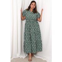 Sarta Women's Short Sleeve Tiered Cotton Maxi Dress - Green, Broderie Anglaise in Green | Size: 8-10