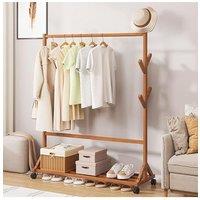 H&O Direct Bamboo Garment Hat Rack with Wheels in Brown