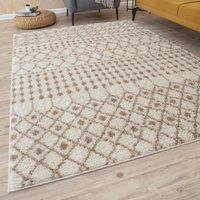 THE RUGS Soft Moroccan Diamond Shaggy Rugs & Runners Ivory Beige Living Room | Size: 180 cm x 270 cm