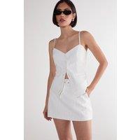 NastyGal Women's Pinstripe Belted Tailored Skort in White | Size: 6