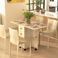 HOMCOM Folding Dining Table, Drop Leaf Table With Drawers Natural Wood