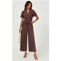 FS Collection Women's Leopard Print Wrap Top Jumpsuit In Rusty in Dark Red | Size: Large