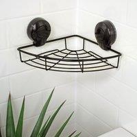Showerdrape Suctionloc Black Steel Suction Wall Mounted Corner Basket