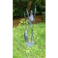 Inspirational Gifting Birds on Reeds Garden Sculpture Statue Ornament in Bronze