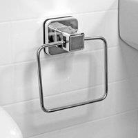 Showerdrape Pushloc Chrome Steel Suction Wall Mounted Towel Ring in Silver