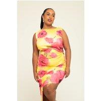 FASHION-SZN Women's Curve Cut Out Side Bold Floral Mini Dress in Yellow | Size: 22