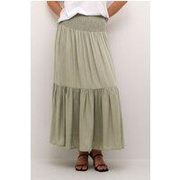 Kaffe Women's Maxi Smock Waist A-Line Fit Skirt in Light Khaki | Size: XL/2XL