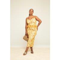 FASHION-SZN Women's Curve Floral Printed Ruffle Sun Dress in Yellow | Size: 26