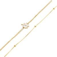 Spero London Women's White Clover Bracelet & Italian Bead Chain Bracelet Layering Set in Gold