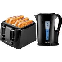 Geepas Kettle & Toaster Set 2200W 1.7L 4-Slice Fast Boil 6 Browning Levels in Black