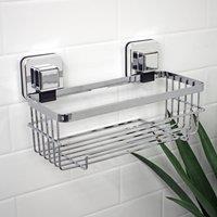 Showerdrape Pushloc Chrome Steel Suction Wall Mounted Bottle Basket in Silver