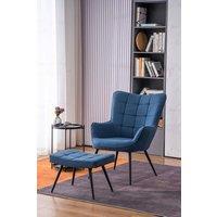 More4Homes Vera Fabric Occasional Living Room Modern Accent Chair with Footstool in Blue
