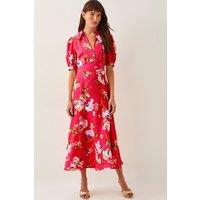 Monsoon Women's Meredith Floral Midi Shirt Dress Red | Size: 8