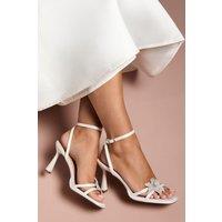 Coast Women's Bridal Wide Fit Taleesa Satin Diamante Corsage Detail High Heel Platform Sandals in White | Size: 3