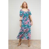 Oasis Women's Lace Trim Puff Sleeve Midaxi Dress in Green | Size: 12