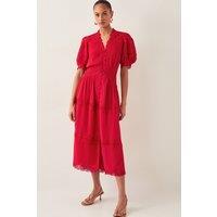 Monsoon Women's Kiana Pintuck Puff-Sleeve Midi Dress Red | Size: 10