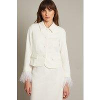 Monsoon Women's Luisa Feather Cuff Wedding Jacket Ivory | Size: 20