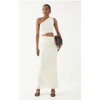 MissPap Women's Asymmetric Shoulder Cut Out Ruched Maxi Dress in Butter | Size: 6