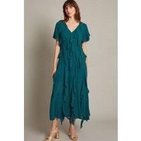 Monsoon Women's Renata Ruffle Maxi Dress Blue in Teal | Size: 12