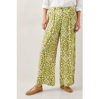 Trinny Hand-Screen Print Wide Leg Trousers Green