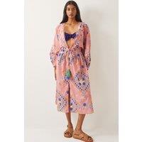 Monsoon Women's Mabel Shell Print Cotton Kaftan Dress Orange | Size: XL