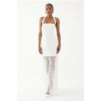 MissPap Women's Halterneck Lace Skirt Maxi Dress in Ivory | Size: 10