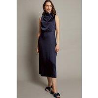 Monsoon Women's Livia Satin Cowl Halter Midi Dress Blue | Size: 14