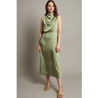 Monsoon Women's Livia Satin Cowl Halter Midi Dress Blue in Green | Size: 14