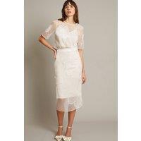 Monsoon Women's Rosa Embroidered Floral Pencil Bridal Skirt Ivory | Size: 12