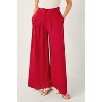 Monsoon Women's Diane Wide Leg Linen Blend Trousers Red | Size: Small