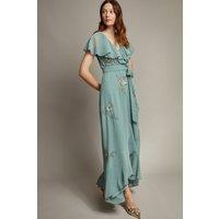 Monsoon Women's Ausha Floral Embellished Maxi Wrap Dress Green | Size: 8