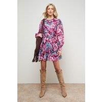 Oasis Women's Flippy Hem Belted Mini Dress in Floral | Size: 14