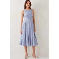 Monsoon Women's Fallon Hand-Beaded Jacquard Midi Dress Blue | Size: 8