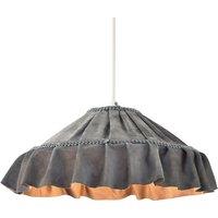 Happy Homewares Shabby Chic Grey Folded Hanging Velvet Fabric Pendant Lighting Shade