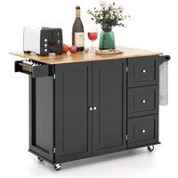 Costway Kitchen Storage Trolley Cart Rolling Island Shelves Cupboard 3 Drawers Cabinet in Black