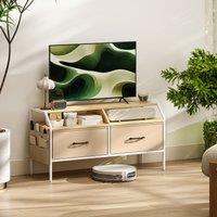 HOMCOM TV Stand Cabinet with 2 Foldable Drawers, Natural Wood Finish in Light Brown | Size: 90 cm x 35 cm