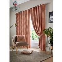 Luxury Living Two-Tone Jacquard Geometric Eyelet Lined Curtains in Terracotta | Size: 229 cm width x 183 cm drop