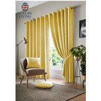 Luxury Living Two-Tone Jacquard Geometric Eyelet Lined Curtains in Yellow | Size: 168 cm width x 183 cm drop