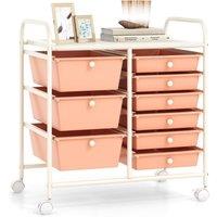 Costway 9-Drawer Rolling Storage Cart Tools Scrapbook Paper Organizer in Pink
