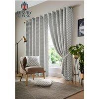 Luxury Living Two-Tone Jacquard Geometric Eyelet Lined Curtains in Silver | Size: 229 cm width x 183 cm drop