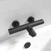 Nes Home Wall Mounted Thermostatic Chrome Bath Filler Shower Mixer Tap in Black