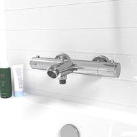 Nes Home Wall Mounted Thermostatic Chrome Bath Filler Shower Mixer Tap in Silver