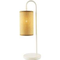 Happy Homewares Vintage Classic White Gloss Table Lamp with Tubular Woven Rattan Shade