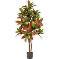 Costway 150cm Artificial Croton Plant Potted Floor Plant Tree in Green